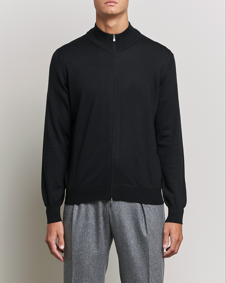 Herre | Trøjer | Gran Sasso | Merino Fashion Fit Full Zip Black