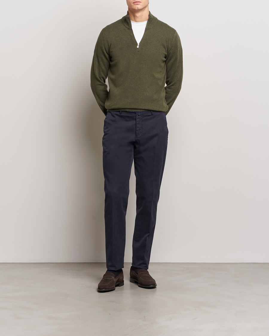 Herre | Trøjer | Gran Sasso | Wool/Cashmere Half Zip Olive Green