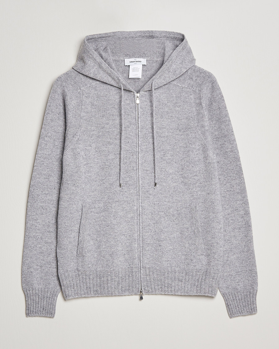 Herre | Trøjer | Gran Sasso | Full Zip Wool Hoodie Light Grey