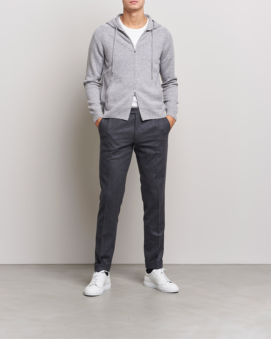 Herre | Trøjer | Gran Sasso | Full Zip Wool Hoodie Light Grey
