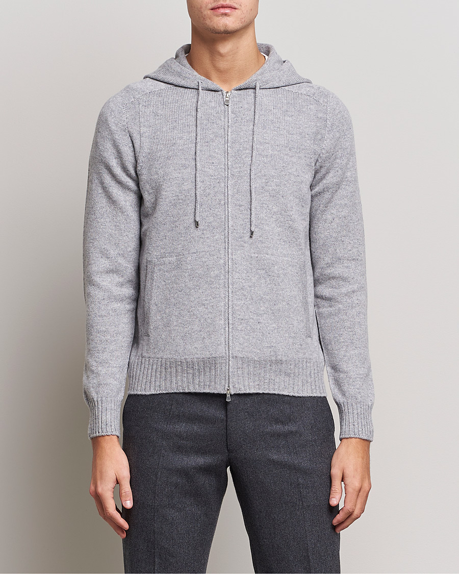 Herre | Trøjer | Gran Sasso | Full Zip Wool Hoodie Light Grey