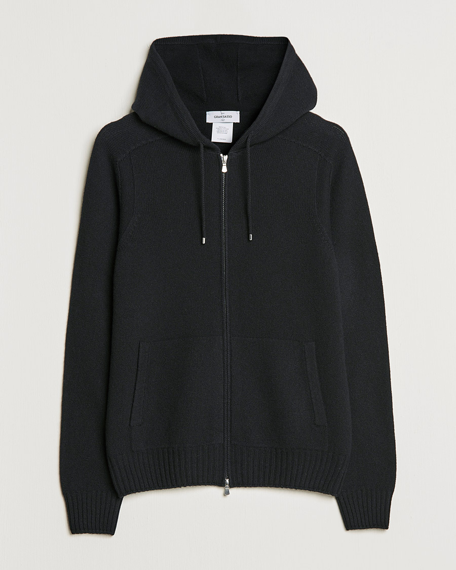 Herre | Trøjer | Gran Sasso | Full Zip Wool Hoodie Black