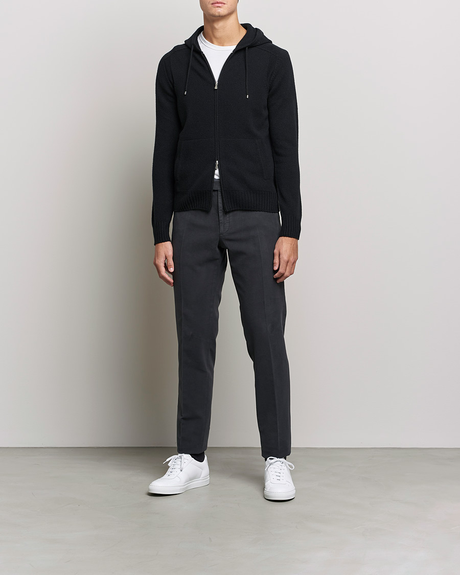 Herre | Trøjer | Gran Sasso | Full Zip Wool Hoodie Black