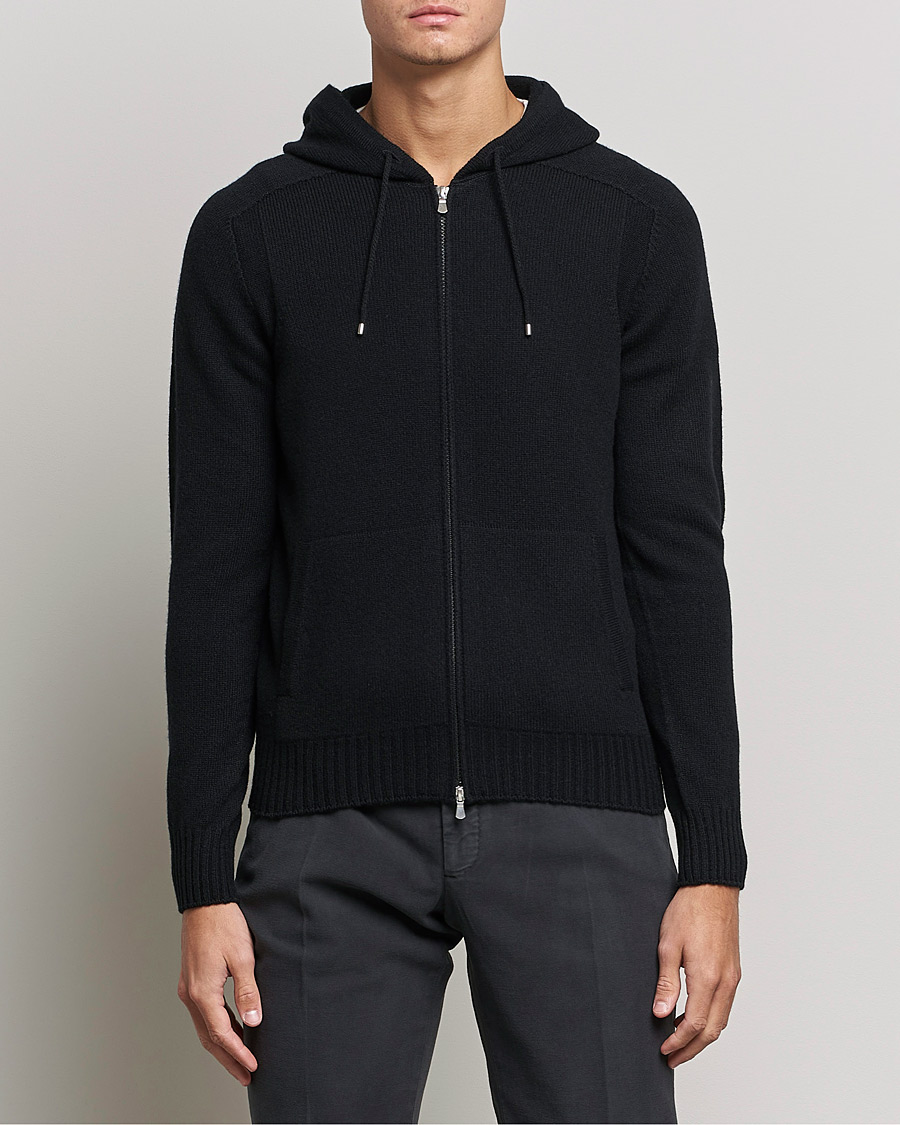 Herre | Trøjer | Gran Sasso | Full Zip Wool Hoodie Black