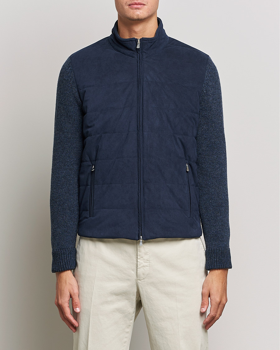 Herre | Trøjer | Gran Sasso | Wool/Alcantara Full Zip Navy