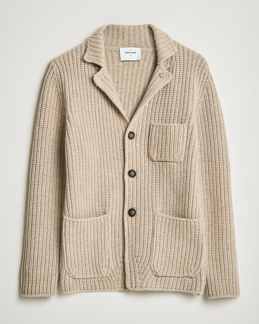 Herre | Trøjer | Gran Sasso | Heavy Wool Knitted Blazer Cardigan Beige
