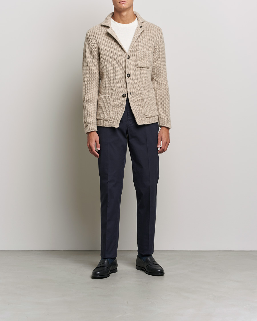 Herre | Trøjer | Gran Sasso | Heavy Wool Knitted Blazer Cardigan Beige