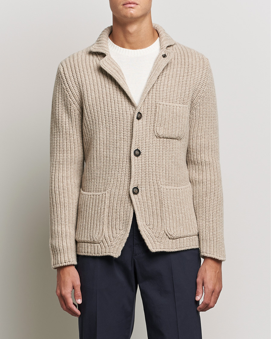 Herre | Trøjer | Gran Sasso | Heavy Wool Knitted Blazer Cardigan Beige