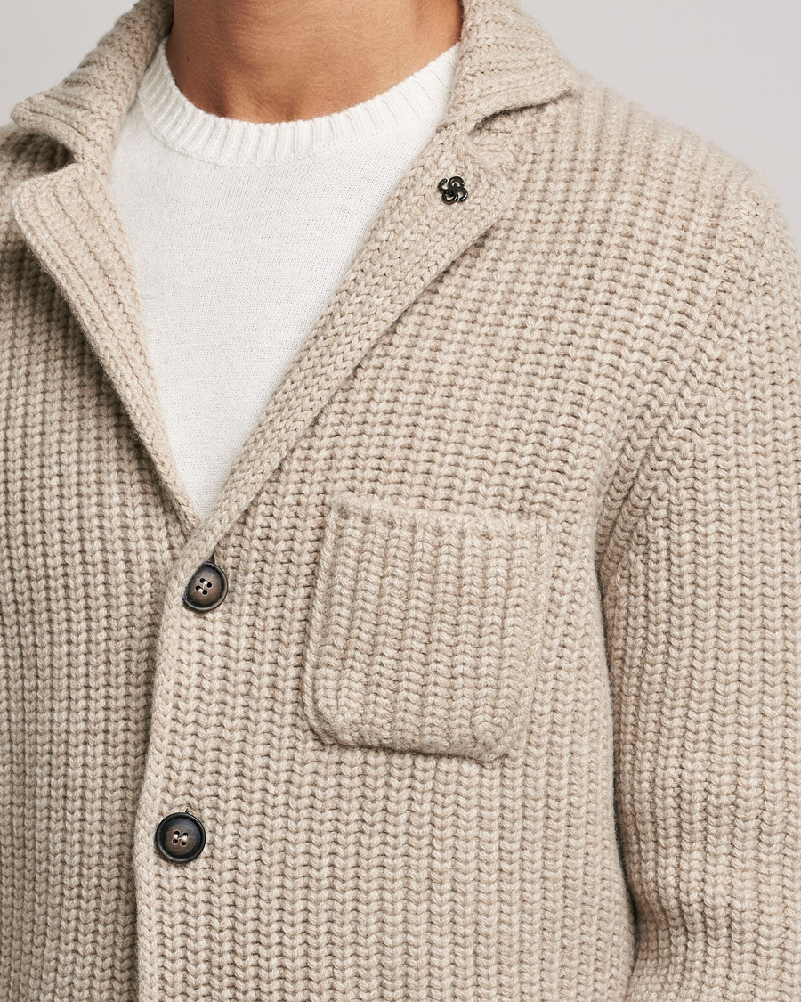 Herre | Trøjer | Gran Sasso | Heavy Wool Knitted Blazer Cardigan Beige