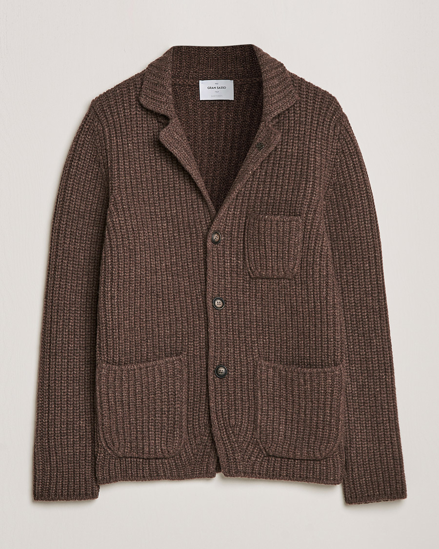 Herre | Trøjer | Gran Sasso | Heavy Wool Knitted Blazer Cardigan Brown