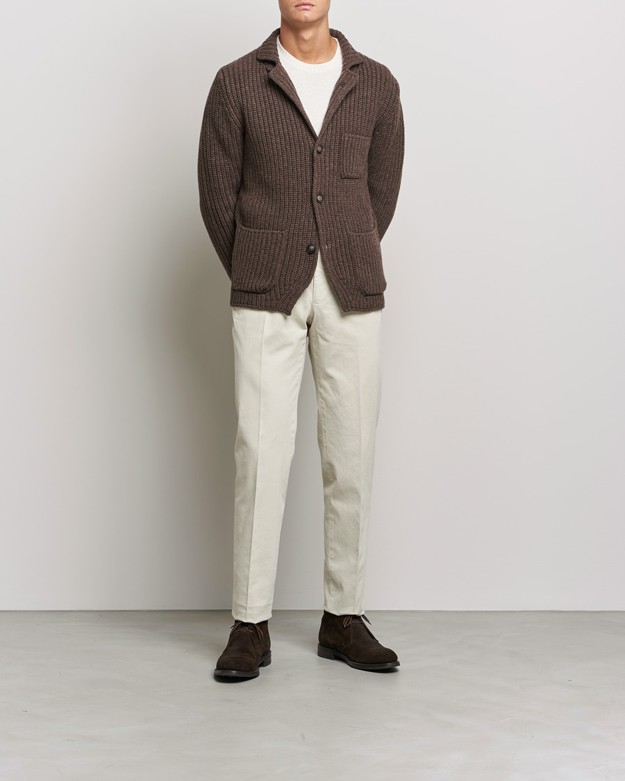 Herre | Trøjer | Gran Sasso | Heavy Wool Knitted Blazer Cardigan Brown