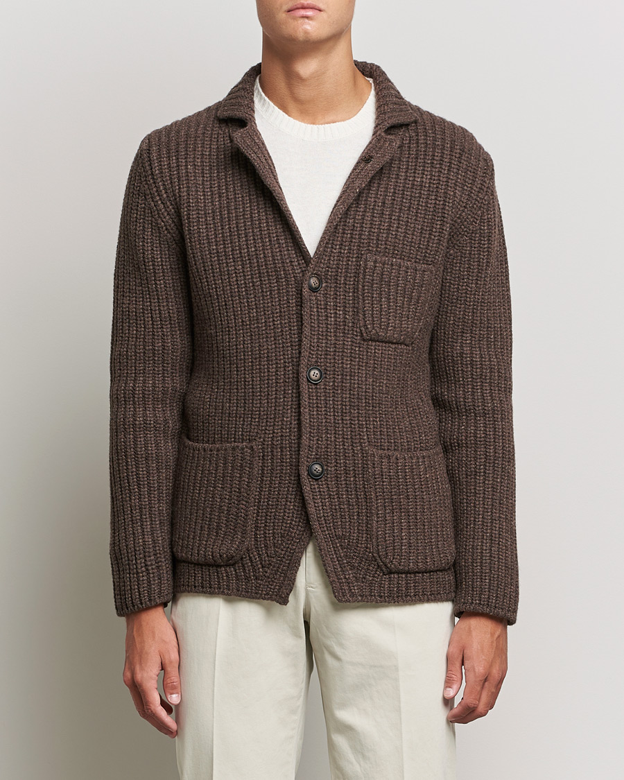 Herre | Trøjer | Gran Sasso | Heavy Wool Knitted Blazer Cardigan Brown