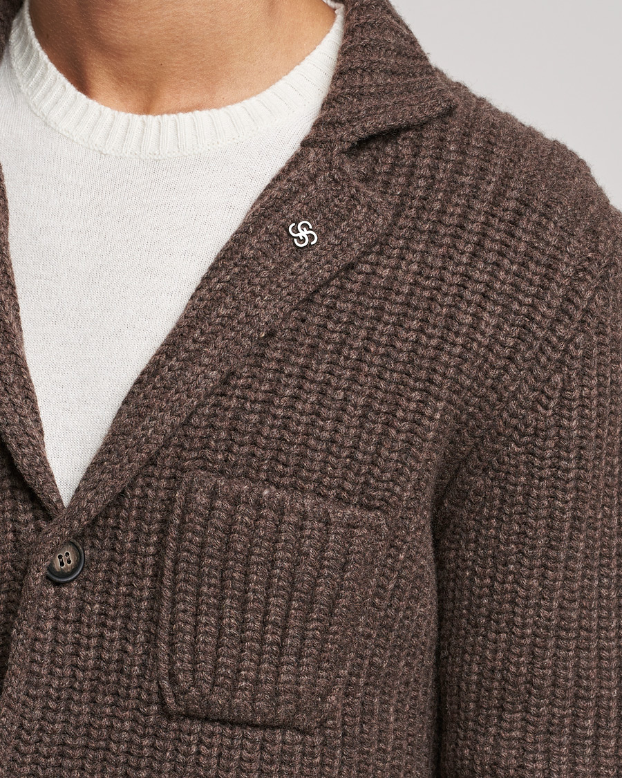 Herre | Trøjer | Gran Sasso | Heavy Wool Knitted Blazer Cardigan Brown