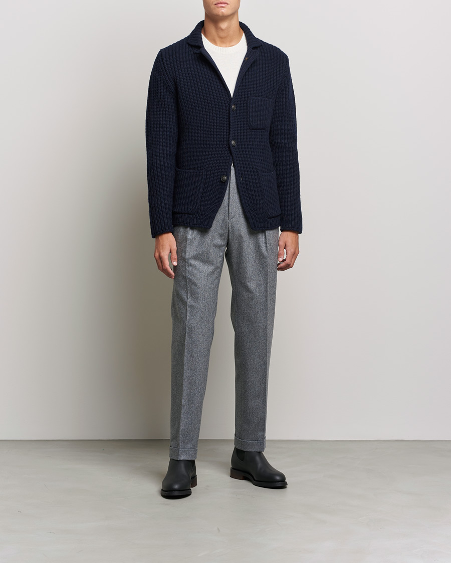 Herre | Trøjer | Gran Sasso | Heavy Wool Knitted Blazer Cardigan Navy