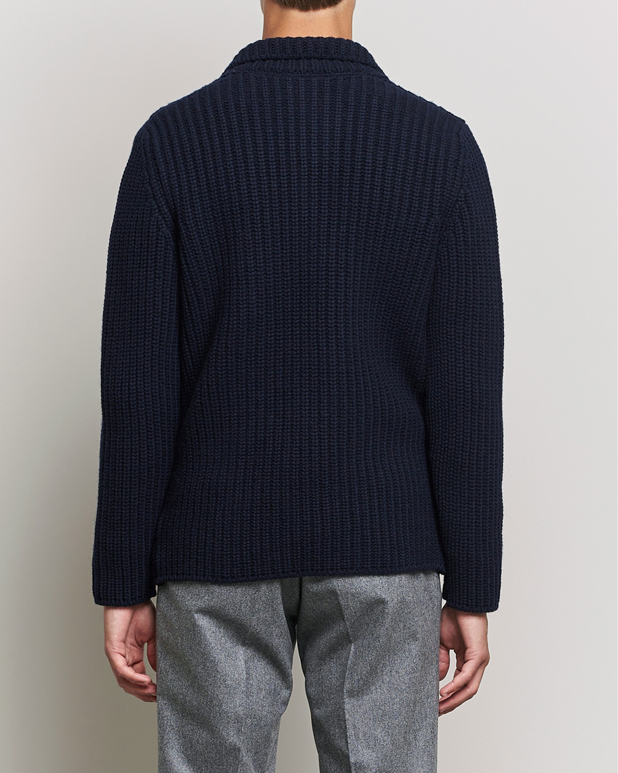 Herre | Trøjer | Gran Sasso | Heavy Wool Knitted Blazer Cardigan Navy