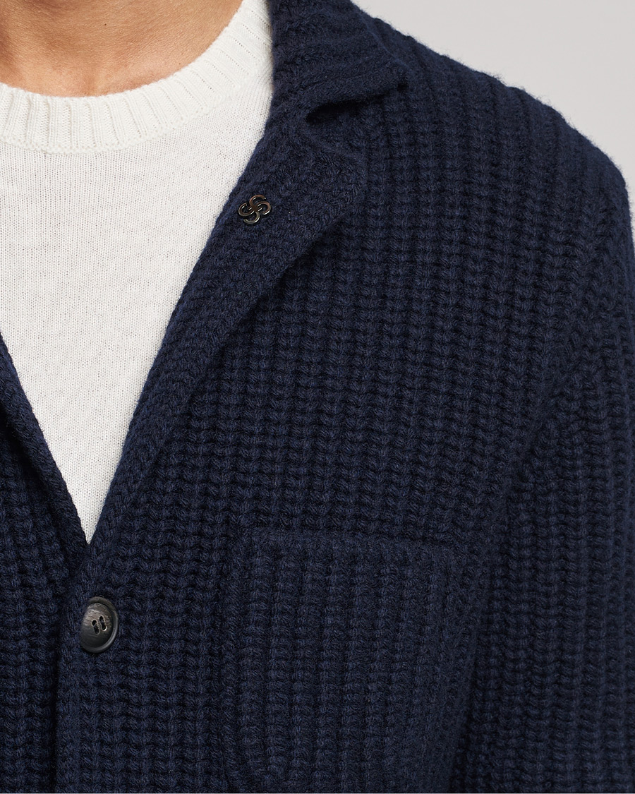 Herre | Trøjer | Gran Sasso | Heavy Wool Knitted Blazer Cardigan Navy