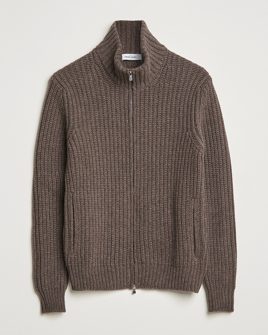 Herre | Trøjer | Gran Sasso | Heavy Wool/Cashmere Full Zip Brown