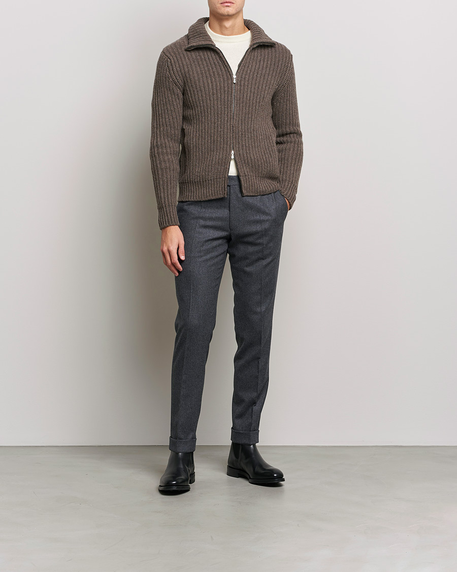 Herre | Trøjer | Gran Sasso | Heavy Wool/Cashmere Full Zip Brown