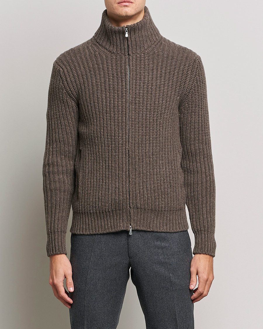 Herre | Trøjer | Gran Sasso | Heavy Wool/Cashmere Full Zip Brown