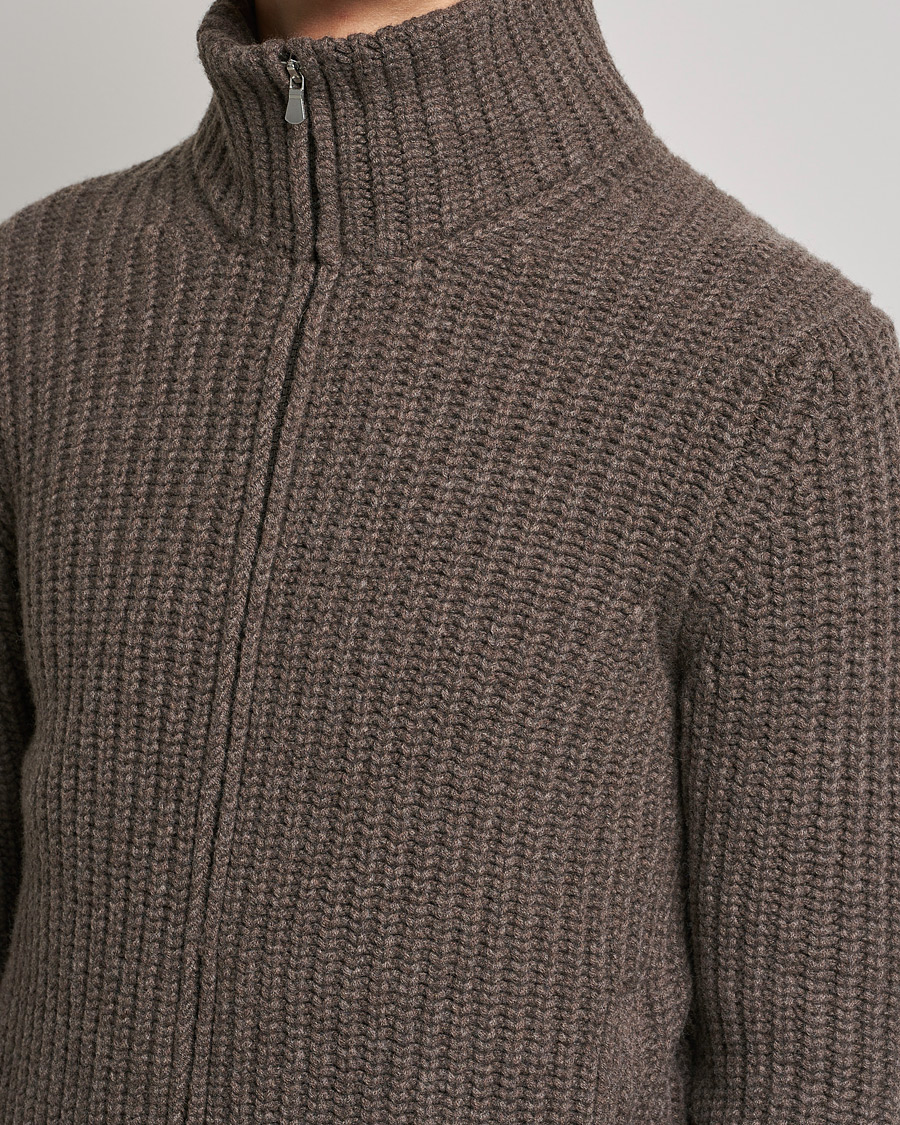 Herre | Trøjer | Gran Sasso | Heavy Wool/Cashmere Full Zip Brown