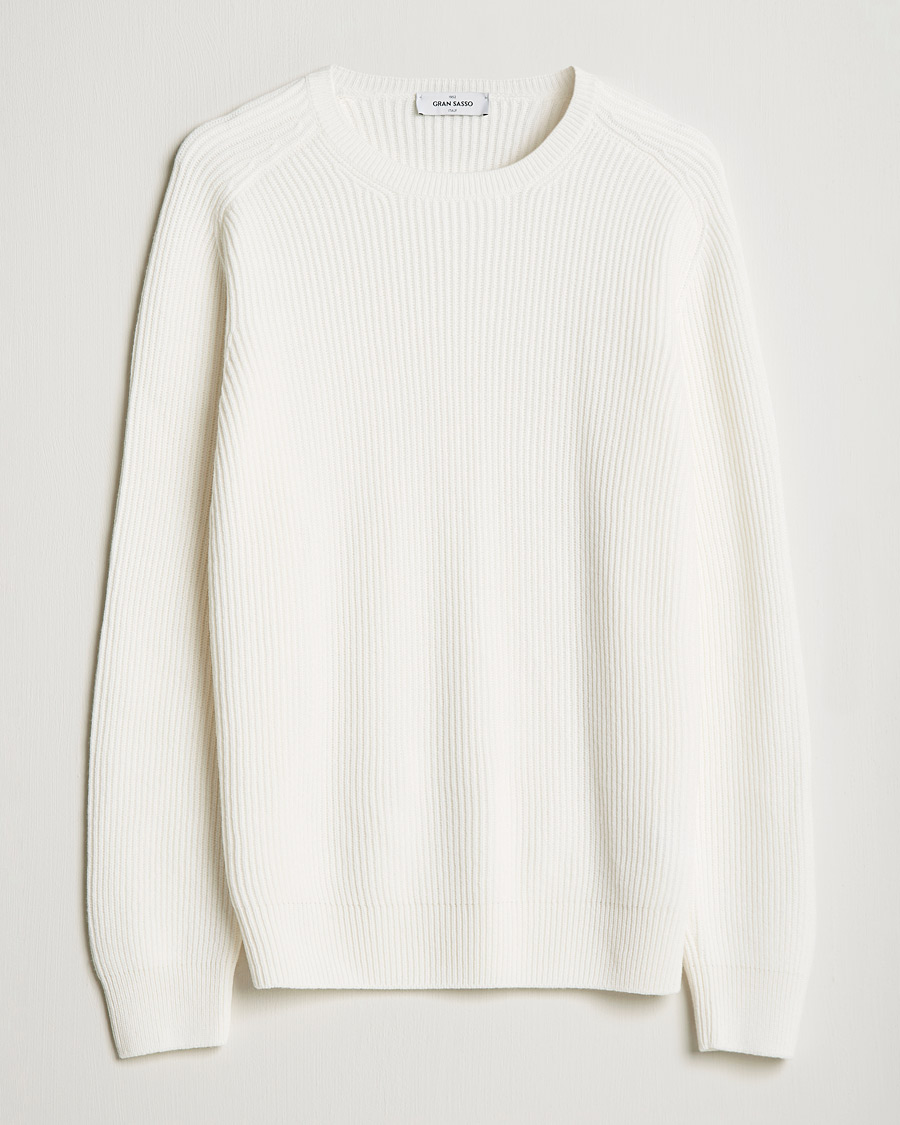 Herre | Trøjer | Gran Sasso | Knitted Wool/Cashmere Structure Crewneck Off White