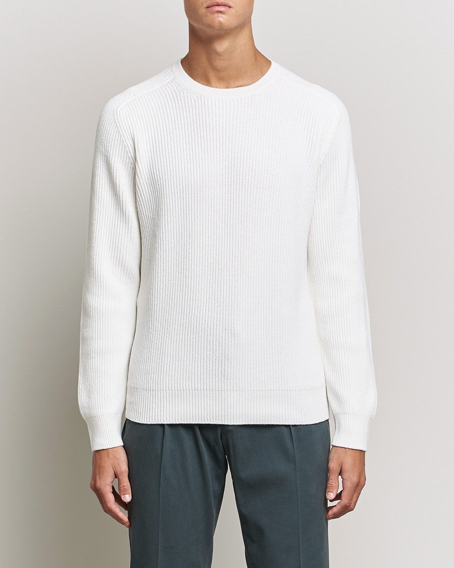 Herre | Italian Department | Gran Sasso | Knitted Wool/Cashmere Structure Crewneck Off White