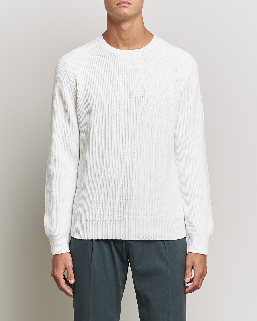 Herre | Trøjer | Gran Sasso | Knitted Wool/Cashmere Structure Crewneck Off White