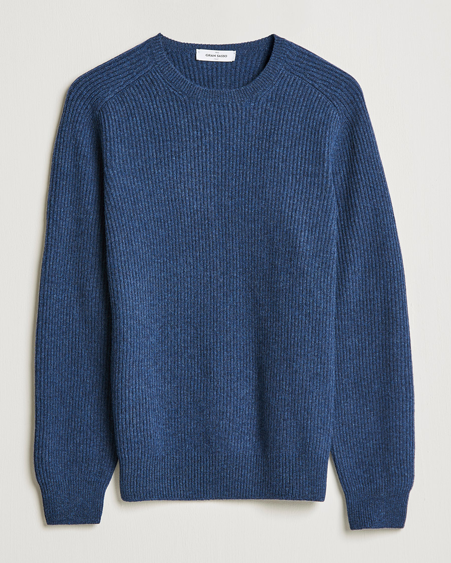 Herre | Trøjer | Gran Sasso | Knitted Wool/Cashmere Structure Crewneck Navy