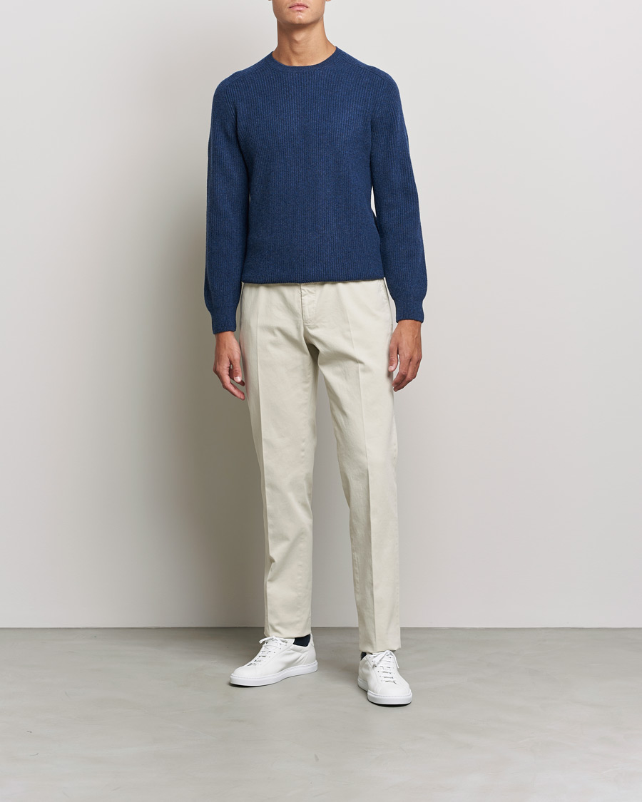 Herre | Trøjer | Gran Sasso | Knitted Wool/Cashmere Structure Crewneck Navy