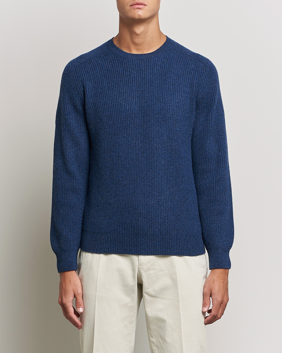 Herre | Italian Department | Gran Sasso | Knitted Wool/Cashmere Structure Crewneck Navy