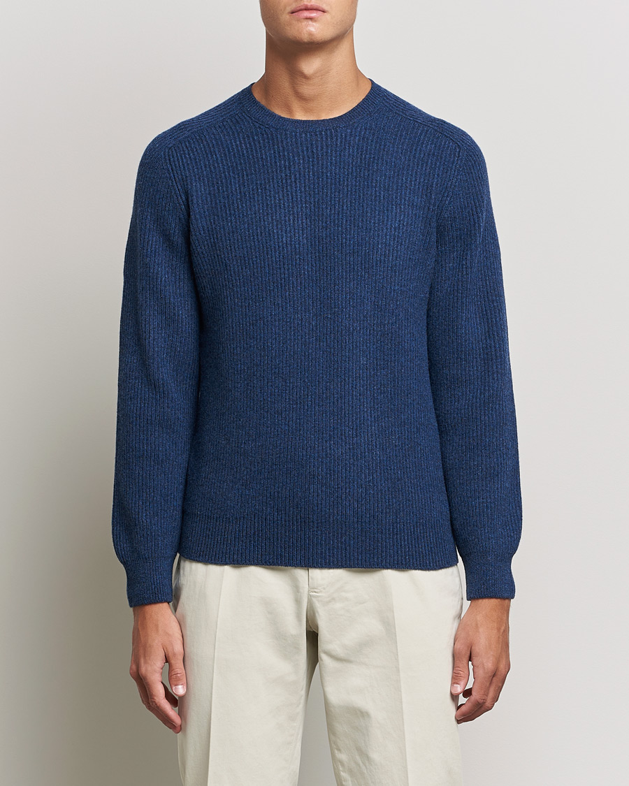 Herre | Trøjer | Gran Sasso | Knitted Wool/Cashmere Structure Crewneck Navy