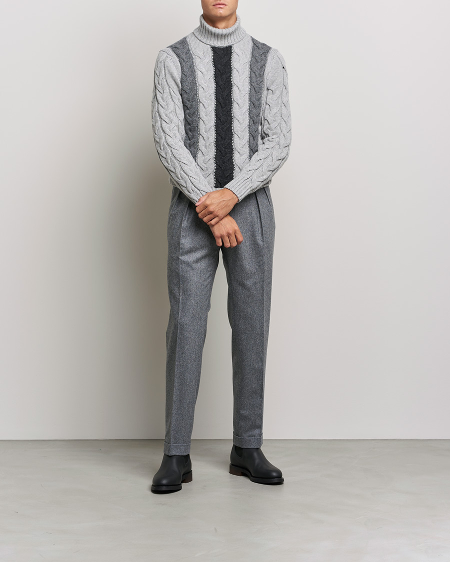 Herre | Trøjer | Gran Sasso | Cable Knitted Wool Rollneck Grey