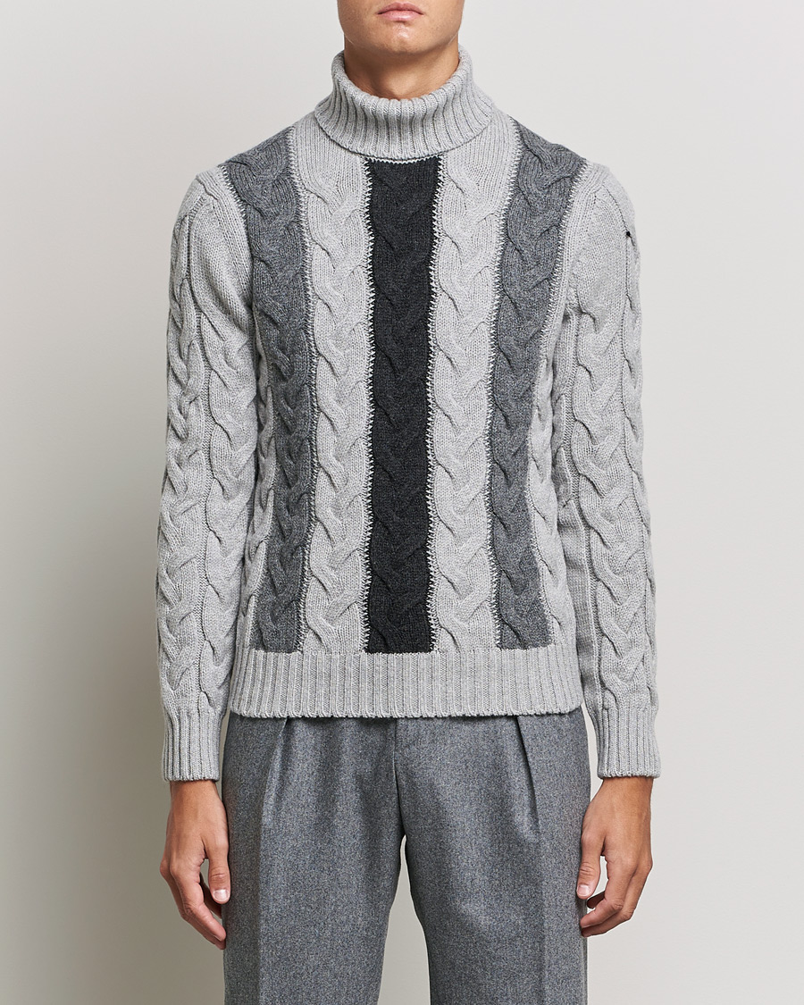 Herre | Rullekravetrøjer | Gran Sasso | Cable Knitted Wool Rollneck Grey