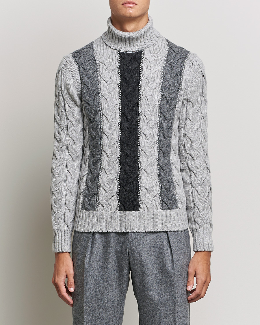 Herre | Trøjer | Gran Sasso | Cable Knitted Wool Rollneck Grey