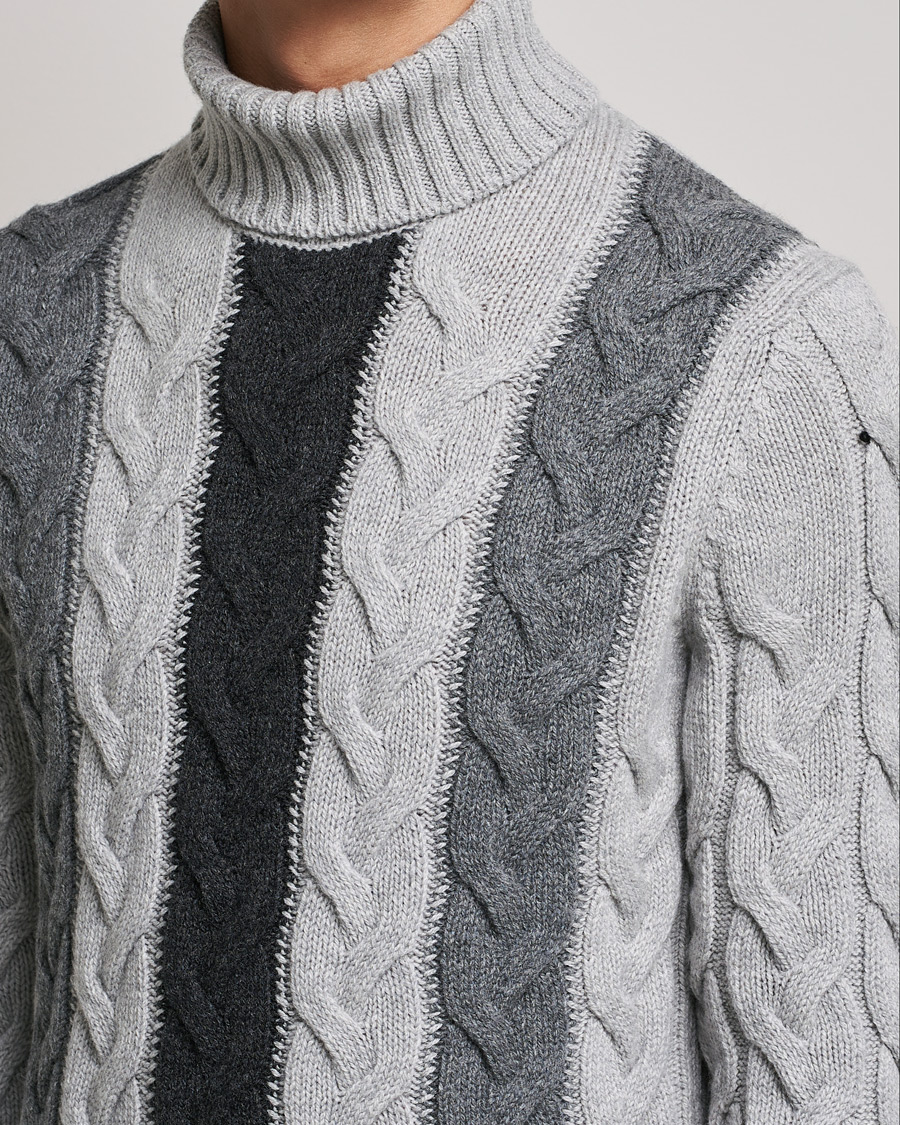 Herre | Trøjer | Gran Sasso | Cable Knitted Wool Rollneck Grey