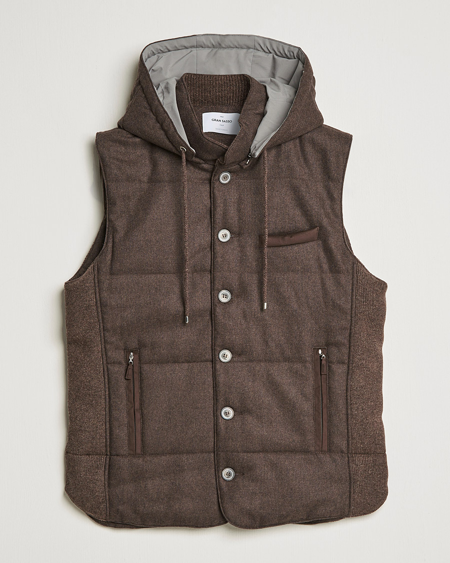 Herre | Vest | Gran Sasso | Wool Flannel Hooded Vest Brown