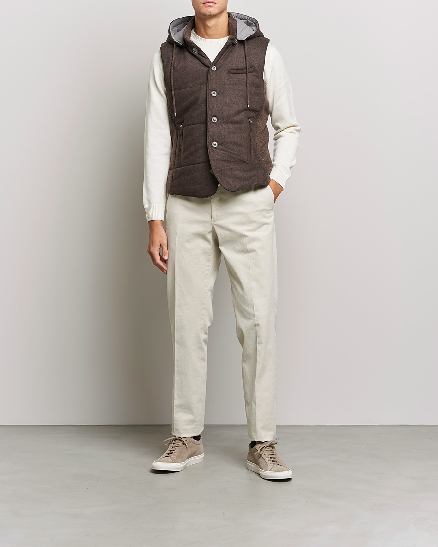 Herre | Trøjer | Gran Sasso | Wool Flannel Hooded Vest Brown