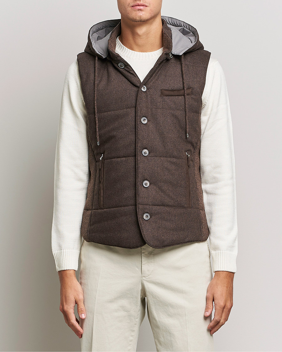 Herre | Trøjer | Gran Sasso | Wool Flannel Hooded Vest Brown