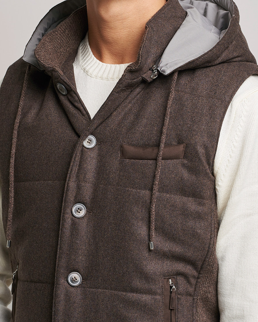 Herre | Trøjer | Gran Sasso | Wool Flannel Hooded Vest Brown