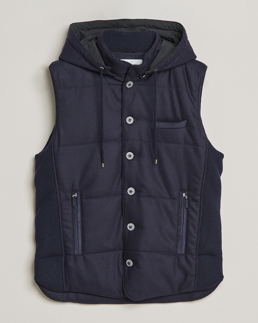 Herre | Trøjer | Gran Sasso | Wool Flannel Hooded Vest Navy
