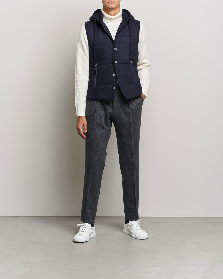 Herre | Trøjer | Gran Sasso | Wool Flannel Hooded Vest Navy