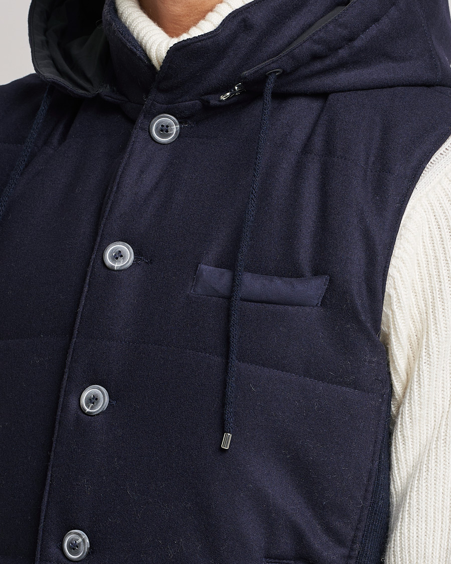 Herre | Trøjer | Gran Sasso | Wool Flannel Hooded Vest Navy