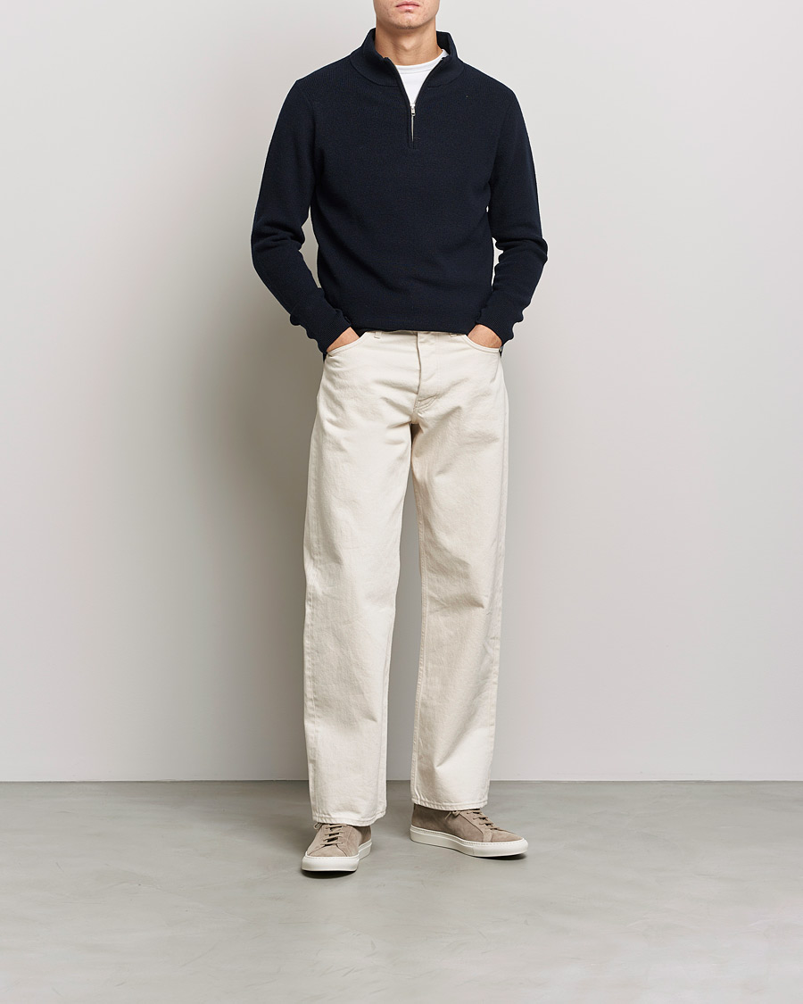 Herre | Trøjer | Merz b. Schwanen | Merino Wool Half Zip Dark Navy