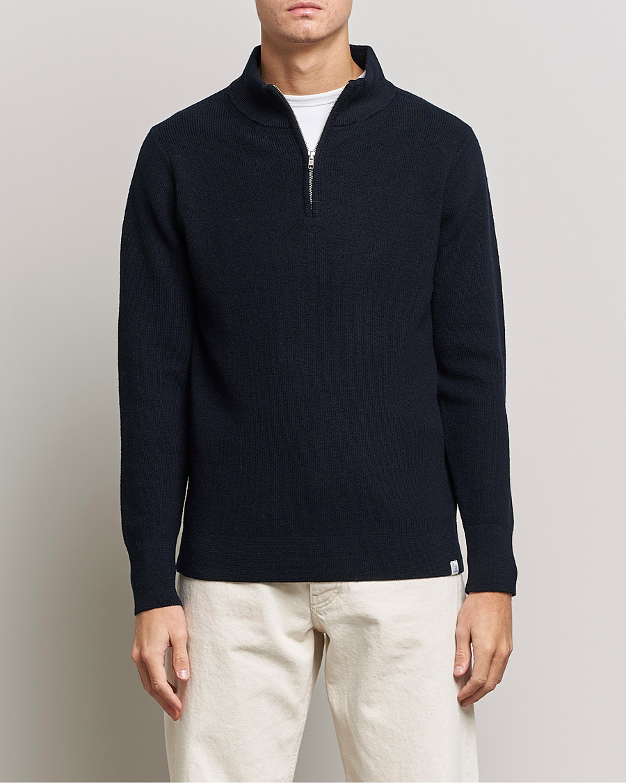 Herre | Trøjer | Merz b. Schwanen | Merino Wool Half Zip Dark Navy
