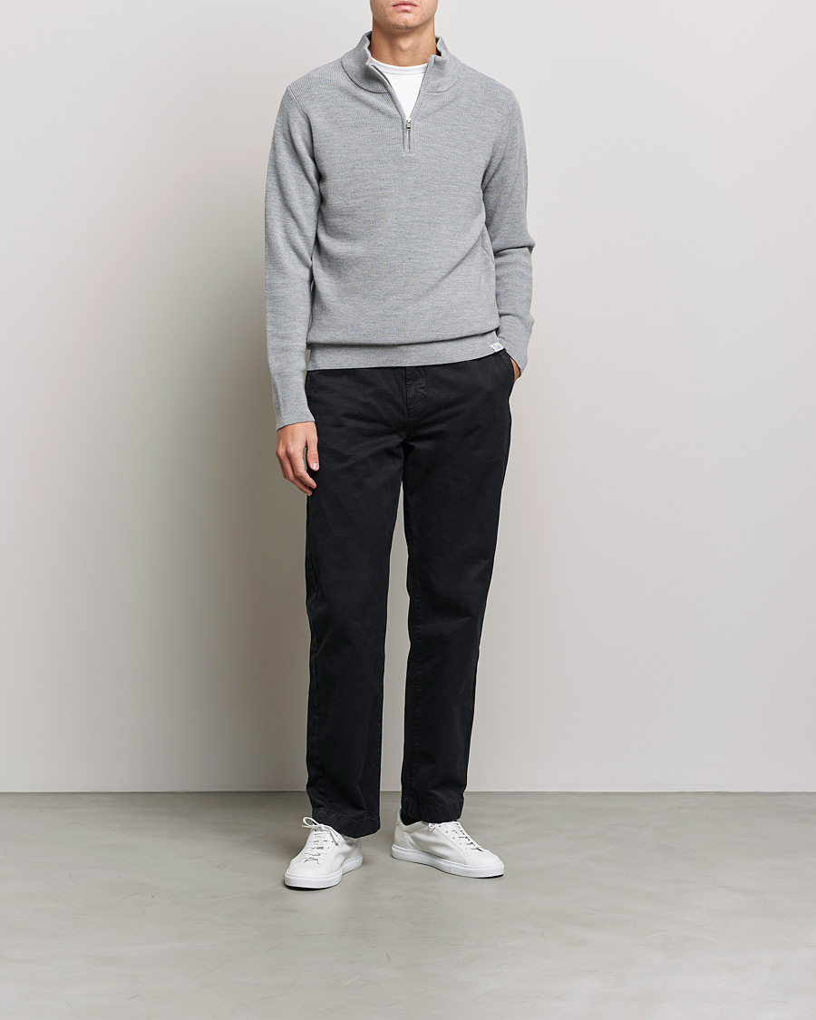 Herre | Trøjer | Merz b. Schwanen | Merino Wool Half Zip Grey Mel