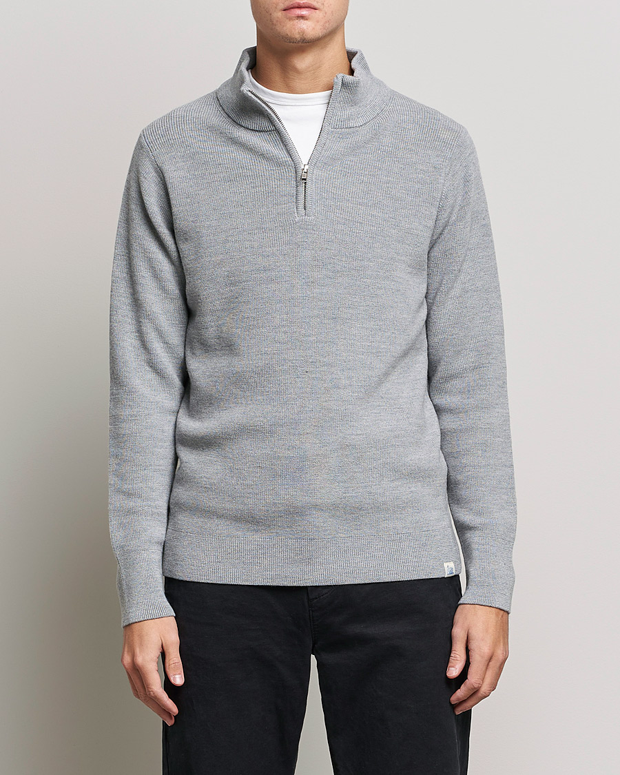 Herre | Trøjer | Merz b. Schwanen | Merino Wool Half Zip Grey Mel