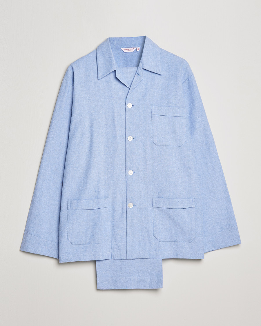 Herre | Pyjamas & Morgenkåber | Derek Rose | Brushed Cotton Flannel Herringbone Pyjama Set Blue