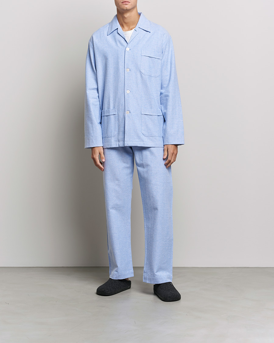 Herre | Pyjamas & Morgenkåber | Derek Rose | Brushed Cotton Flannel Herringbone Pyjama Set Blue