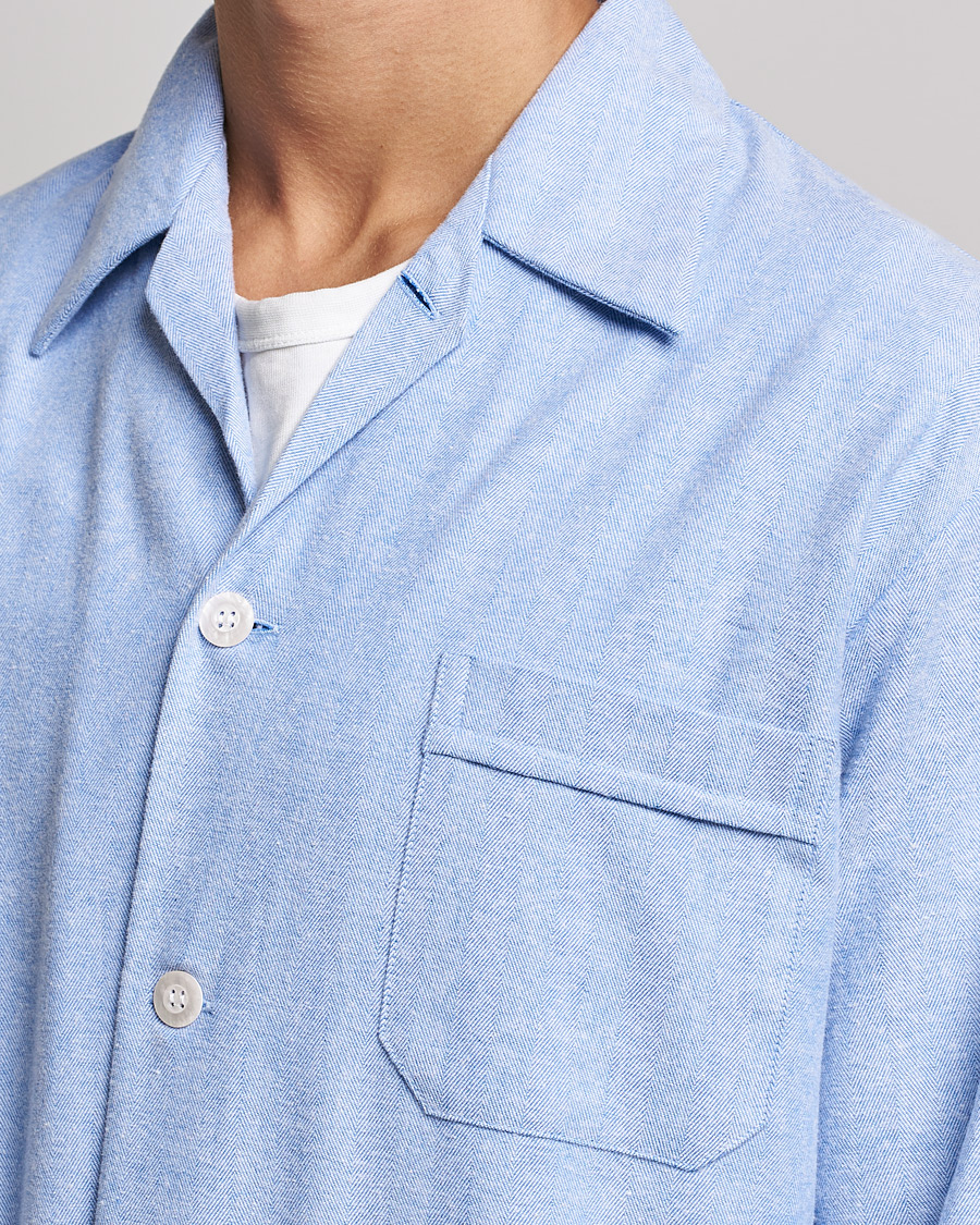 Herre | Pyjamas & Morgenkåber | Derek Rose | Brushed Cotton Flannel Herringbone Pyjama Set Blue