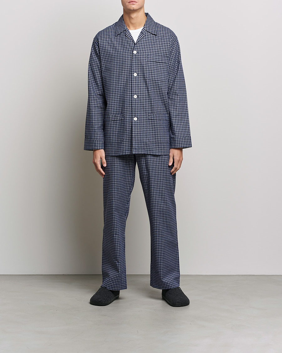 Herre | Pyjamas & Morgenkåber | Derek Rose | Checked Cotton Pyjama Set Navy